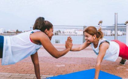 two women doing exercises
