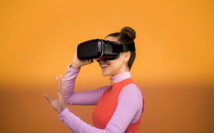 woman enjoying virtual reality goggles
